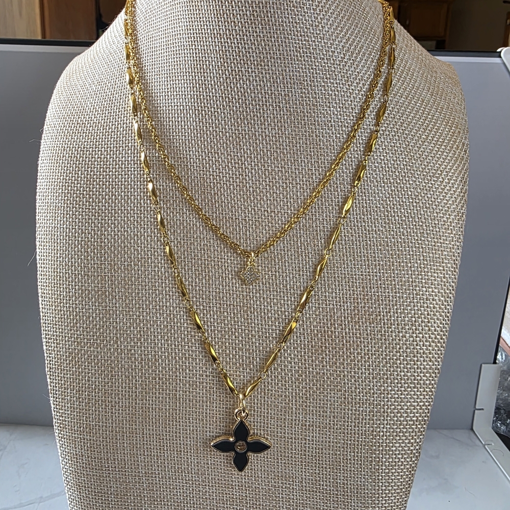 BobbieLee Layered Necklace 16" Rope 20" Link Chain Floral Charms
